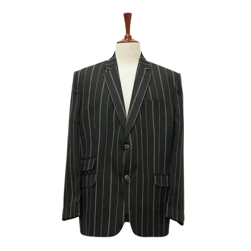 Mens 46R Wool Blazer Sport Coat Black White Pinstripe Preppy Formal Wedding